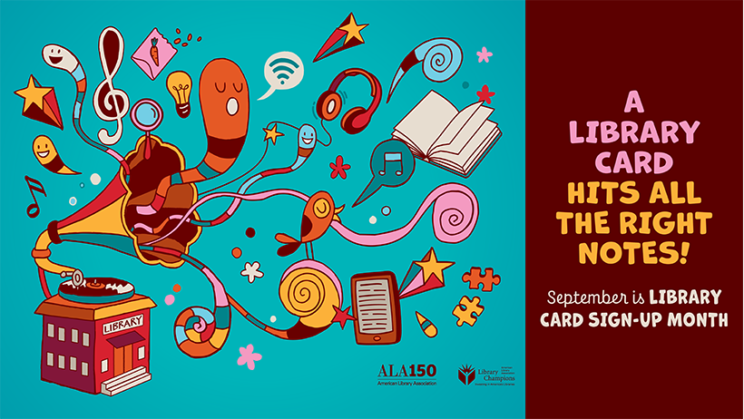 flyer advertising library card sign up month